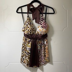 MULTI COLOR SILK HALTER TOP
